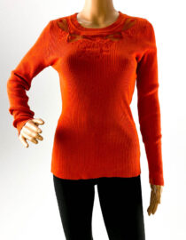 pulover orange subțire cu dantelă damă,