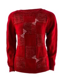 pulover damă roșu împletit cu fundiță