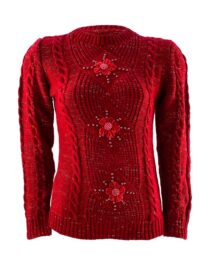 pulover damă roșu cu perle