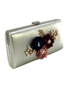 geantă plic de ocazie argintie cu flori
