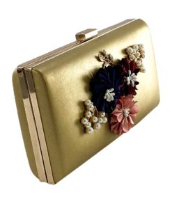 geantă plic de ocazie aurie cu flori