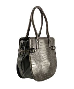 Geantă lăcuită de umăr Angelina de culoare gri.