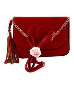 geanta damă de umăr roșie cu lanț