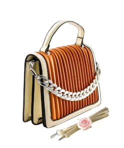 geanta de damă portocalie mică cu aspect plisat