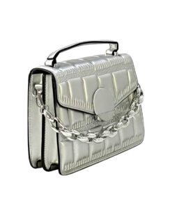 geanta argintie mică de umăr cu clapă