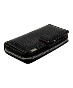 portofel negru din piele naturală lăcuită