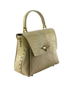 Geanta de dama crem din piele naturala cu un design simplu și elegant