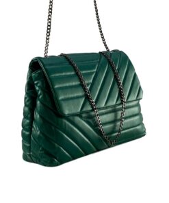 geanta damă casual verde din piele eco cu lanț