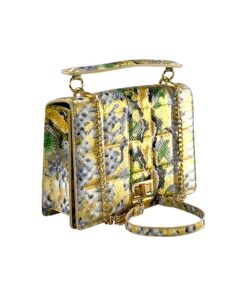 Geanta de dama mică cu imprimeu animal print model piele de sarpe în nuanțe aurii