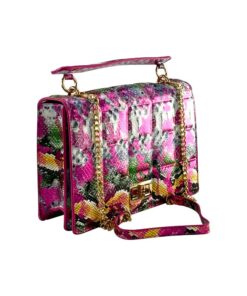 Geanta de dama mică cu imprimeu animal print model piele de sarpe în nuanțe de roz sidefat