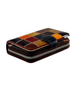 Portofel damă mediu din piele naturală, 16x10x3.5 cm, multicolor, cu compartimente pentru bancnote și carduri